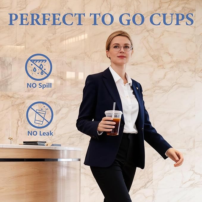 SAEUYVB 200 Pack - 16 oz Clear Plastic Cups with Lids and Straws,Disposable Iced Coffee Cups with Lids for Smoothie,Milkshake,Cold Drinks,Sturdy&Food Safe Disposable Clear Plastic Cups