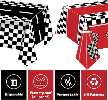 2 Packs Checkered Racing Car Tablecloth Plastic 54 X 108Inch, Car Birthday Party Decorations Table Cloth Disposable Racetrack Table Cover for Kids Boy Car Theme Birthday Party Supplies (Racing Car)