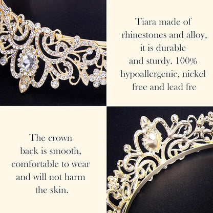 COCIDE Gold Tiara Crystal Crowns Rhinestone Crown Bride Bridal Wedding Birthday Party for Women