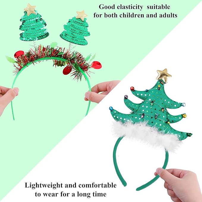 Aneco 12 Pieces Christmas Headbands Assorted Christmas Head Boppers Xmas Tree Santa Antler Reindeer Elves Hat Headband for Christmas Party