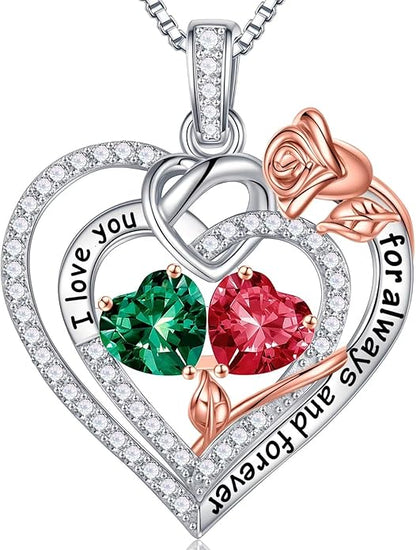 Iefil Christmas Gifts for Wife Women - 925 Sterling Silver Double Birthstone Necklace, Anniversary Birthday Gifts for Women, Jewelry Gift for Wife Girlfriend Mom Her