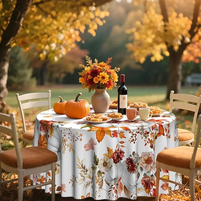 Eikione Thanksgiving Tablecloth, Round Fall Tablecloth 70 Inch, Pumpkin Table Cloth, Autumn Harvest for Christmas, Holiday, Birthday,Thanksgiving Decor