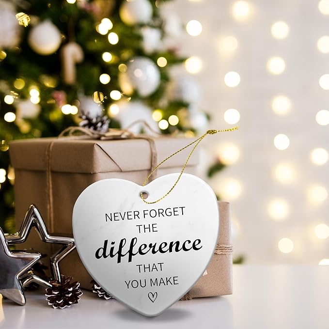Never Forget The Difference That You Make,Thank You Gifts Ceramic Ornament 2025,Keepsake Sign Heart Farewell Going Away Goodbye Appreciation Retirement Gifts for Women Men Coworker Boss Friend