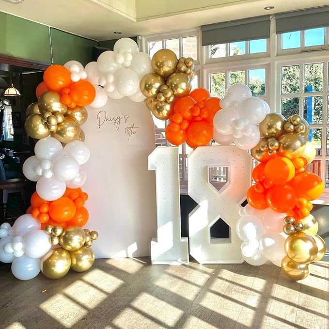 Orange and White Balloons Arch Kit, 162pcs Orange White Metallic Gold and Confetti Balloons for Fall Thanksgiving Baby Shower Halloween Anniversary Birthday Party Decorations