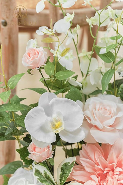 TINGE TIME Free Standing Artificial Flowers Set of 2, Wedding Arch Altar Stage Decorations, Silk Fake Flower for Wedding Centerpiece Archway Aisle Welcome Entrance (PeachPink&White)