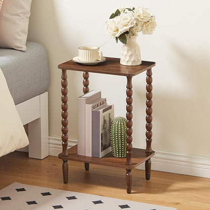 HOOBRO End Tables Set of 2, 2-Tier Small Side Table with Spindle Legs, Nightstand with Storage Shelves, Sofa Side Table, for Small Space, Living Room, Bedroom, Walnut WL189BZP201