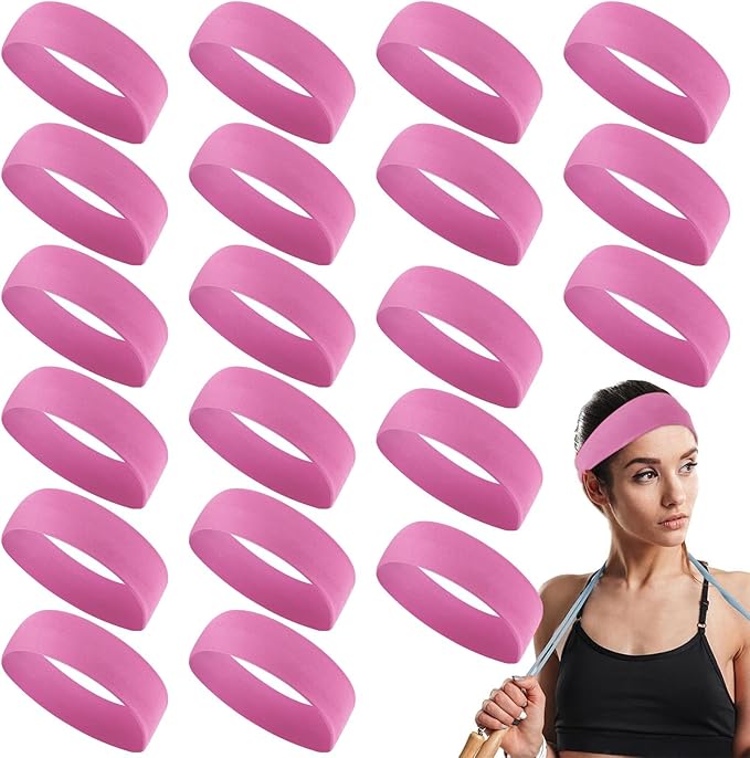 Hotop 20 Pcs Sport Stretchy Headbands for Girls Women Non Slip Soft Fabric Elastic Headband Bulk for Yoga DIY Team Gifts