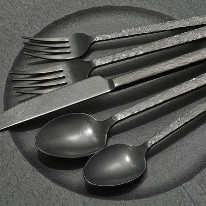 KINGSTONE 40 Pcs Black Hammered Silverware Set for 8, 18/10 Stainless Steel Heavy Duty Flatware Set, Tableware Cutlery Utensil Sets for Home Restaurant Dishwasher Safe
