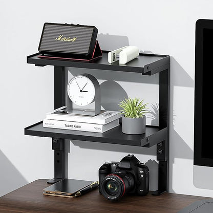 2-Tier Desk Shelf, Expandable Under Desk Storage, Clamp on Desk Shelf, Desktop Accessories for Offices, Study Rooms, and Game Rooms (Black)