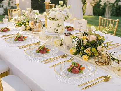 Rubtlamp 60Pcs Clear Plastic Plates,Clear Disposable Plates With Gold Rim,Heavy-duty Gold Plates,Hammered Party Plates Include 30Clear Dessert-Platos,30Dinner-Platos for Wedding, Party&Christmas