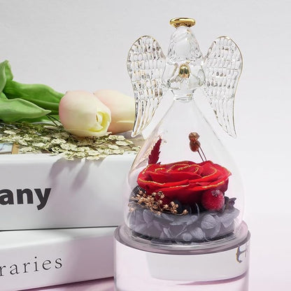 Miofula Preserved Flower Rose Birthday Gifts for Mom, Angel Figurines with Forever Real Rose Gifts for Her Mom Grandma, Angels Gifts for Mothers Day Christmas Anniversary Thanksgiving Birthday Gifts