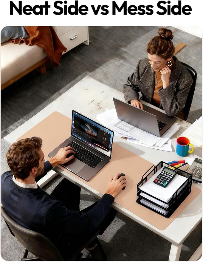 YSAGi Leather Desk Protector, Office Mat, Large Mouse Pad, Non-Slip PU Leather Blotter, Laptop Desk, Waterproof Writing Pad for Office and Home (Latte, 23.6" x 13.8")