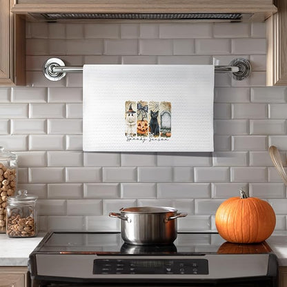Fall Halloween Kitchen Towels, for Women Men Dish Tea Towels for Kitchen Decor, Spooky Pumpkin Ghost Black Cat Decorative Hand Towel for Bathroom, 16x24 Inches