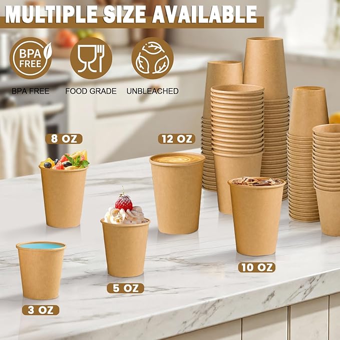 Lamosi 600 Pack 3 OZ Kraft Paper Cups, Disposable Bathroom Cups, Small Mouthwash Cup, Hot/Cold Beverage Cup for Home, Kitchen, Stores