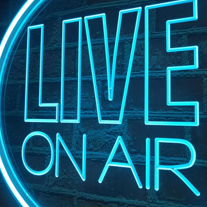 Live On Air Neon Light Sign, Round USB Powered On Air Led Light Up Sign, Dimmable Live On Air Streaming LED Sign for Tiktok, Twitch Streamer, Gamer, Game Room, Studio Decoration (Ice Blue)