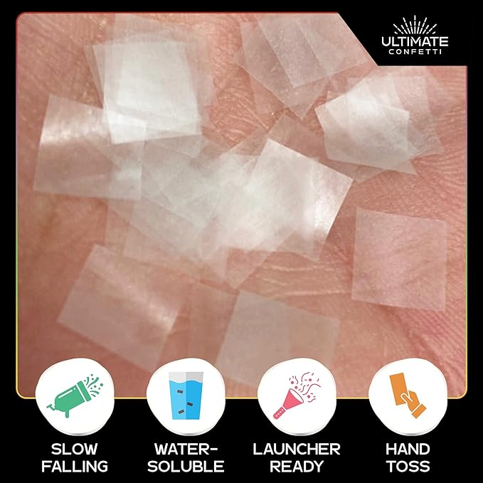 Ultimate Confetti - Premium White Snow Rice Paper Dissolving Confetti 1/4" - Eco Friendly & Biodegradable