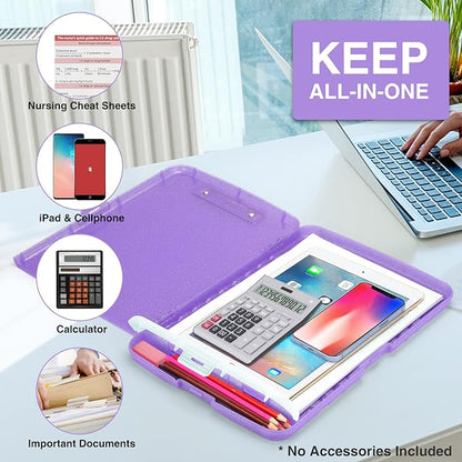 Sooez Glitter Clipboard with Storage, High Capacity Clip Boards 8.5x11 with Pen Holder, Cute Clipboards with Low Profile Clip, Sparkle Plastic Organizer Case Box for Women & Kids, Side Opening