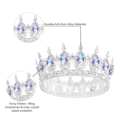 Queen Crown Rhinestone Wedding Crowns and Tiaras for Women Costume Party Hair Accessories Princess Birthday Crown Crystal Bridal Crown (Silver Crown-Violet)