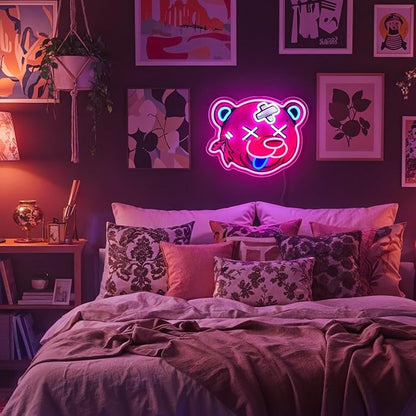 Pink Bear Neon Sign, Bear Head Neon Signs for Wall Decor, Dimmable Acrylic Neon Lights for Girls Room Bedroom Game Room Club Bar Party Decorations, Perfect Gifts