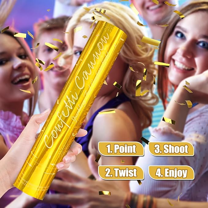 Gold Confetti Poppers [5 Pack] 12 Inch Confetti Cannons | Gold Foil Filled Party Poppers for Weddings, Birthdays, Graduation, New Year & Special Events