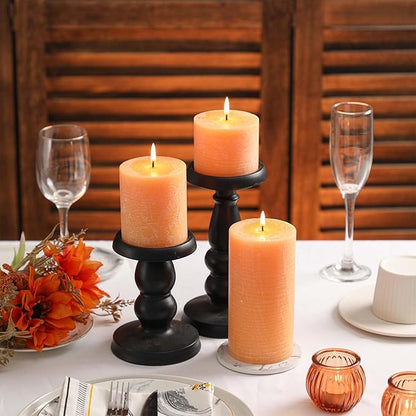 3x3 Inch Yellow Pillar Candles - Set of 3 Unscented, Large, Smokeless Dripless Candles for Dinner Table Decor, Home Rustic Decor, Fall Centerpieces