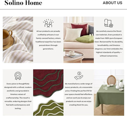 Solino Home Linen Beige Table Runner 108 Inches Long - 100% Pure Linen 14 x 108 Inch Table Runner for Fall, Autumn, Christmas, New Year - Classic Hemstitch