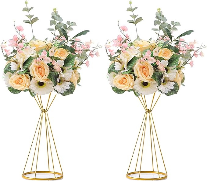 Sziqiqi Gold Centerpieces for Table Wedding Geometric Metal Flower Stands for Centerpiece Tables Metalllic Tall Risers for Tabletop Arrangement Reception 20in Centros de Mesa para Bodas