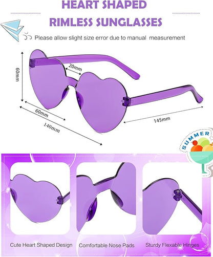 40 Pairs Heart Shaped Sunglasses Bulk, Colorful Rimless Fun Heart Sunglasses for Women Party Favors