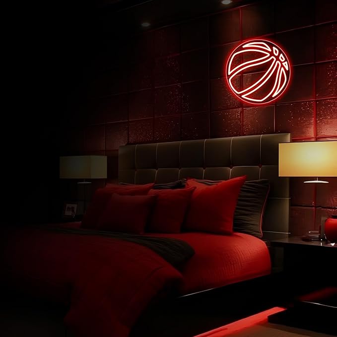 Basketball Neon Sign, Neon Signs for Wall Decor Red LED Light Up Signs Home Decor for Bedroom Club Party Bar Shop USB Operated