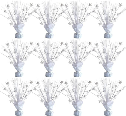 12 Pack White Foil Spray Centerpieces Stars Brust Table Centerpieces for Wedding Birthday Anniversary Holiday Party Decor, White Star Balloon Wights for Party, Table Decor for Party