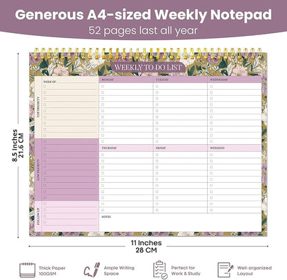 Weekly To Do List Notepad with 52 Undated Sheets（8.5"×11"）- Undated Weekly Planner Notepad for Office Desk Accessories and Supplies - Twilight Garden