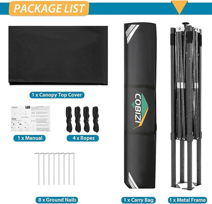 COBIZI 6.6x6.6 Pop Up Canopy Without Sidewall,Heavy Duty Canopy UPF 50+ All Season Wind Waterproof Commercial Outdoor Party Tents for Parties Canopy Gazebo with Storage Bag(6.6 x 6.6 ft Black)