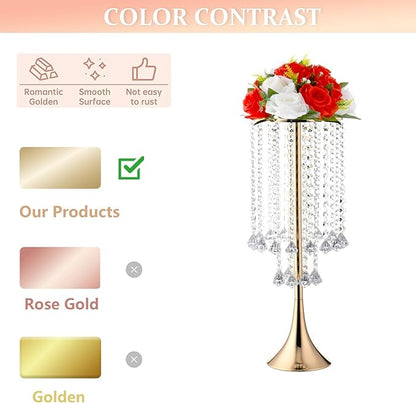Set of 10pcs Crystal Flower Stand Gold Centerpieces Tall Metal Flower Arrangement Vase for Wedding Party Dinner Event Hotel Home Decor