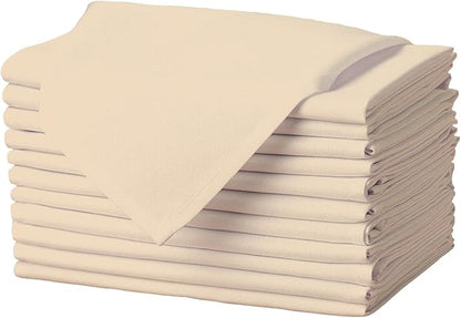 Gee Di Moda Cloth Napkins - 17 x 17 Inch Beige Dinner Napkins - Set of 12 Soft & Absorbent Washable Fabric Cloth Table Napkins with Hemmed Edges for Hotel Restaurant, Holiday Parties & Wedding