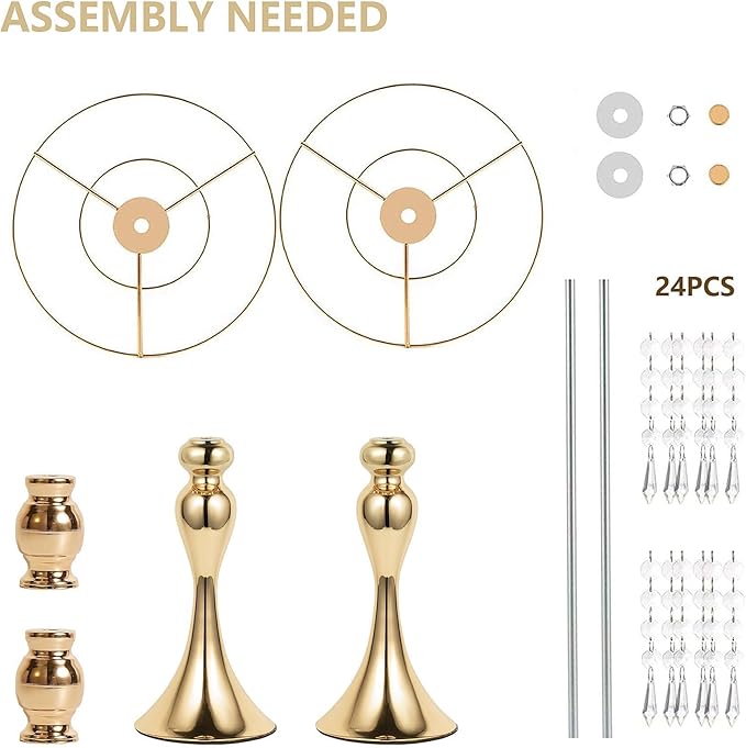 Wedding Centerpieces for Tables, 12.99in Metal Gold Vases for Centerpieces, 2PcsTall Crystal Flower Stand for Centerpiece Table Wedding Party Reception Home Decor