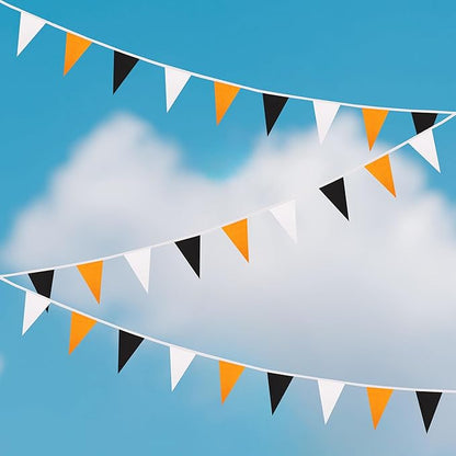 100 Ft White Orange Black Pennant Banner Flag, 60 Pcs String Hanging DIY Bunting Flags for Party, School, Birthday, Wedding, Carnival, Celebrations, Outdoor and Indoor Decorations (White Orange Black)