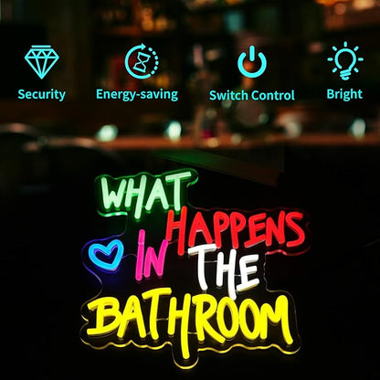 Neon Sign - HSJNJKFU What Happens in the Bathroom Neon Signs for Wall Decor Led Light Sign for Man Cave Bathroom Room Home Beer Bar Sign - USB Powered