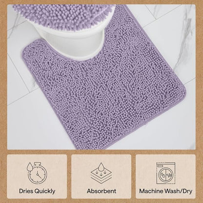 GORILLA GRIP Bathroom Rug Sets, Soft Chenille 2 Piece Area Rugs Set, Toilet Base Mat and 30x20 Carpet, Absorbent Microfiber Washable Mats Dry Quickly, Home Décor and Bath Room Accessories, Lt Purple