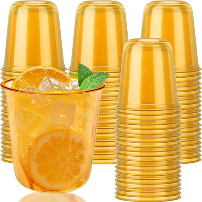 50pcs 12oz Disposable Stemless Glasses,PET Disposable Drinking Cups,Cold Party Clear Plastic Wine Glasses for Parties Birthday,Wedding,Meeting,Christmas Party Supplies. (Orange)