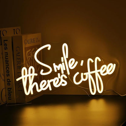 Smile There's Coffee Neon Sign, Neon Signs for Wall Decor Neon LED Signs Room Neon Light Up Signs Home Decor