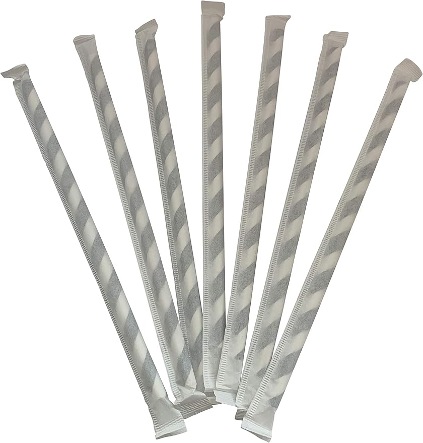 3,200 Count | Kingseal FSC Certified Disposable Paper Drinking Straws, Paper Wrapped, 7.75" Length x 6mm Diameter, Black Swirl Stripe, Biodegradable, Earth Friendly, Bulk Pack - 8 Boxes x 400 Straws