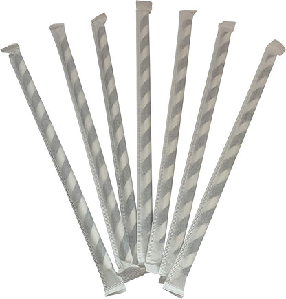 Kingseal FSC Certified Disposable Paper Drinking Straws, Paper Wrapped, 7.75" Length x 6mm Diameter, Black Swirl Stripe, Biodegradable, Earth Friendly, Bulk Pack - 4 Boxes of 400 Straws Each