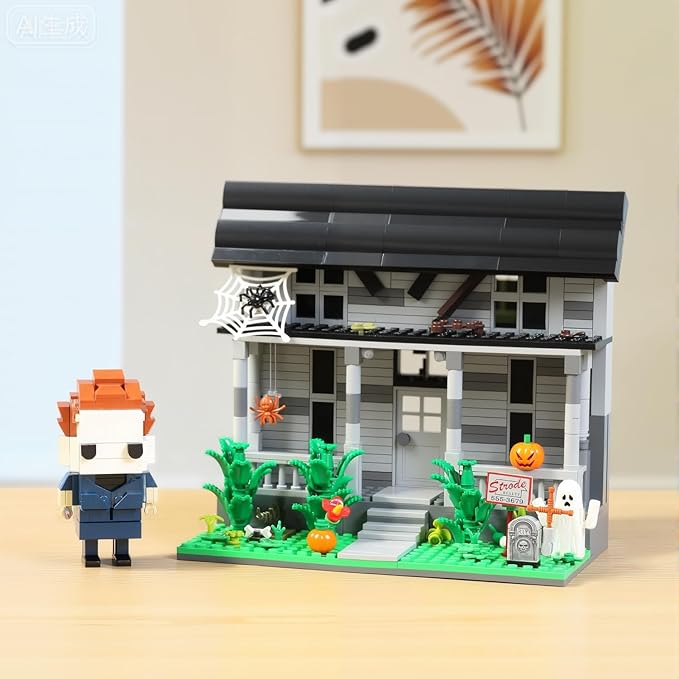 Halloween Movie Building Set – Horror House & Figure, Toy Building Blocks Compatible with Lego, Collectible Gift for Horror Fans & Adults, Creative DIY Display Toy