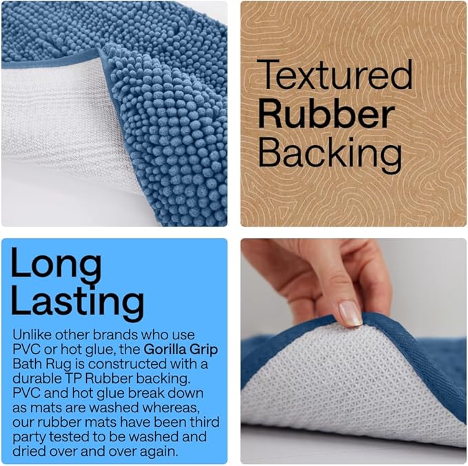 GORILLA GRIP Bathroom Rug Sets, Soft Chenille 2 Piece Area Rugs Set, Toilet Base Mat and 30x20 Carpet, Absorbent Microfiber Washable Mats Dry Quickly, Home Décor and Bath Room Accessories, Blue