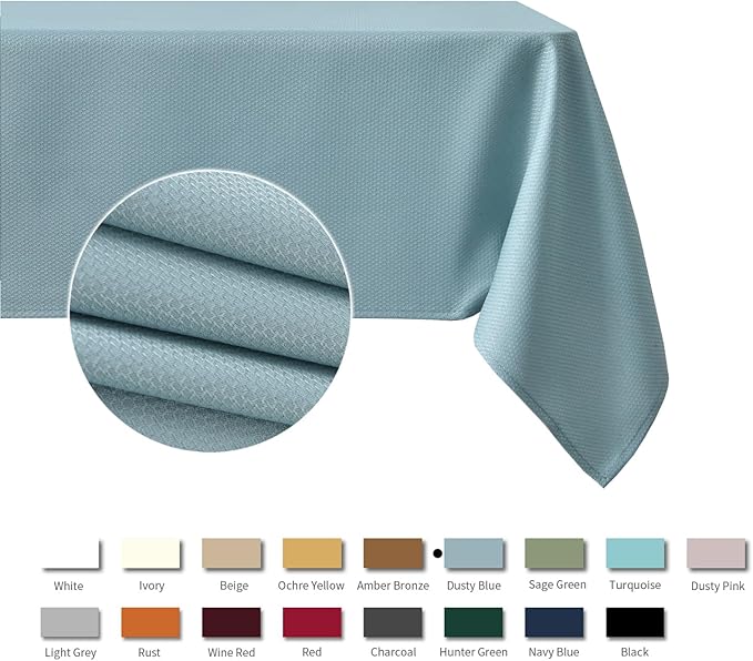 maxmill Textured Tablecloth Stain Resistant Waterproof and Wrinkle Resistant Washable Soft Table Cloth, Fabric Table Cover for Dining Room and Outdoor Use, Rectangle 60 x 120 Inch, Dusty Blue