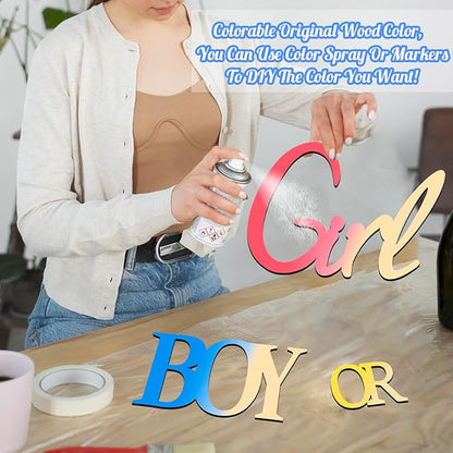 Large Wooden Boy or Girl Signs Stickers Gender Reveal Party Decoration Ideas Decal for Balloon Arch Oh Baby Shower Gender Letters Sign What Will Baby Be Decor for Backdrop Pregnancy Banner Photo Props