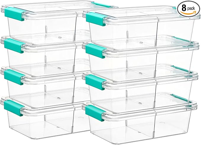 Vtopmart 8 Pack 1.5Qt Clear Pencil Box with Removable Divider, Plastic Pencil Case Crayon Box, Stackable Storage Containers with Lid for Pen, Art Craft, Back to School Teacher Supplies