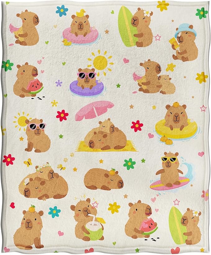 Jekeno Capybara Blanket Cute Animal Gifts for Women Kids Girls Boys Mom Wife Men Birthday Christmas Halloween Easter Presents Home Bedroom Living Room Bed Sofa Decor Plush Throw 60"x80"