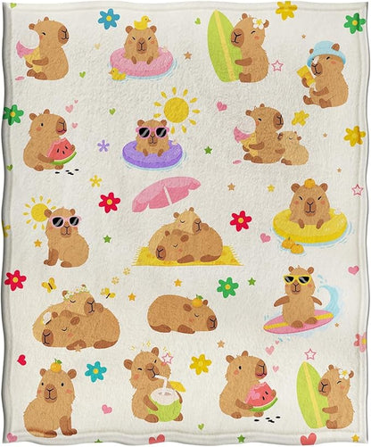 Jekeno Capybara Blanket Cute Animal Gifts for Women Kids Girls Boys Mom Wife Men Birthday Christmas Halloween Easter Presents Home Bedroom Living Room Bed Sofa Decor Plush Throw 60"x80"