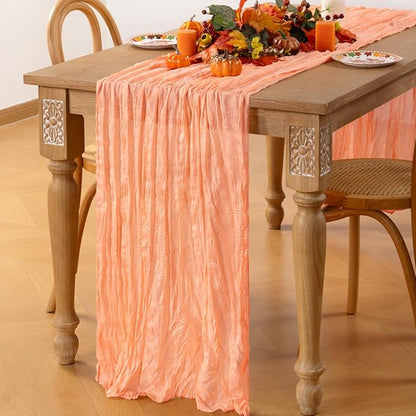 MLMC Peach Pink Cheesecloth Table Runner 10ft Rustic Gauze Coral Cheese Cloth Table Runner 35x120 Inches for Wedding Bridal Baby Shower Party Decor